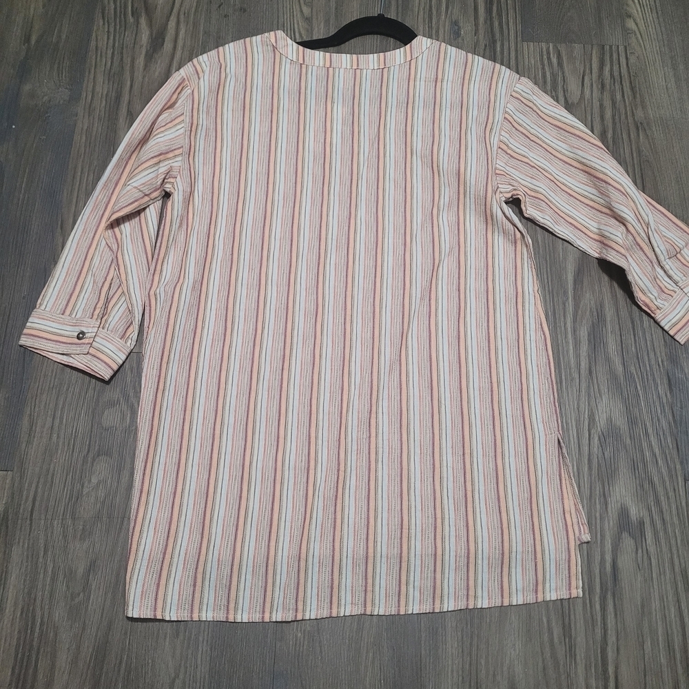 Christopher & Banks Striped Tunic - Orange, White, Tan 100% Cotton Oversized - Picture 2 of 6